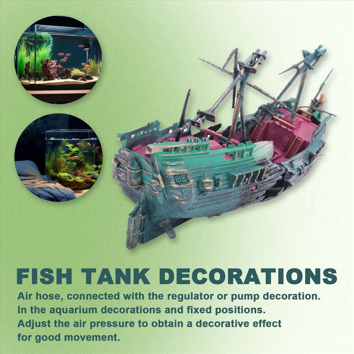 Aquarium Decor - 【ABFS】Set Dekorasi Kapal Karam Akuarium Berukuran