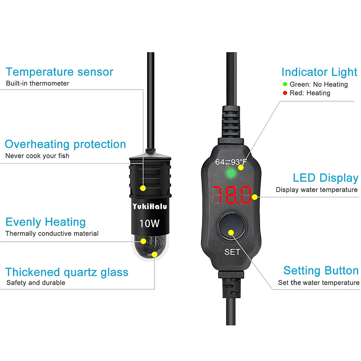 Batang pemanas akuarium, 10W d - Fish Tank Heater ulasan dan harga